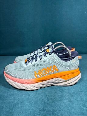 Hoka Bondi 7 Blue Haze Orange Womens 9 1110519-BHBI